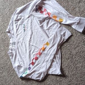 Cropped white with rainbow checker sleeves top